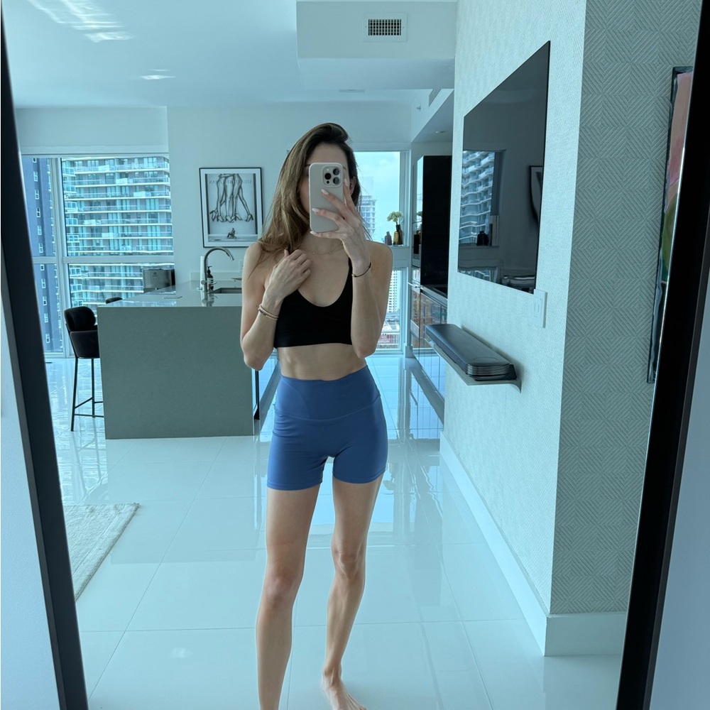 Serenity Blue Athletic Shorts High-Waisted Compression